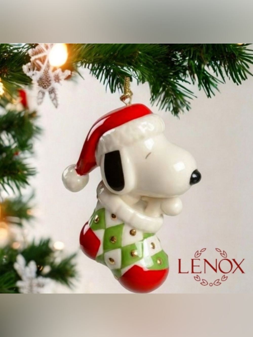 NIB Lenox Snoopy and Woodstock Ornament in Stocking 6237853